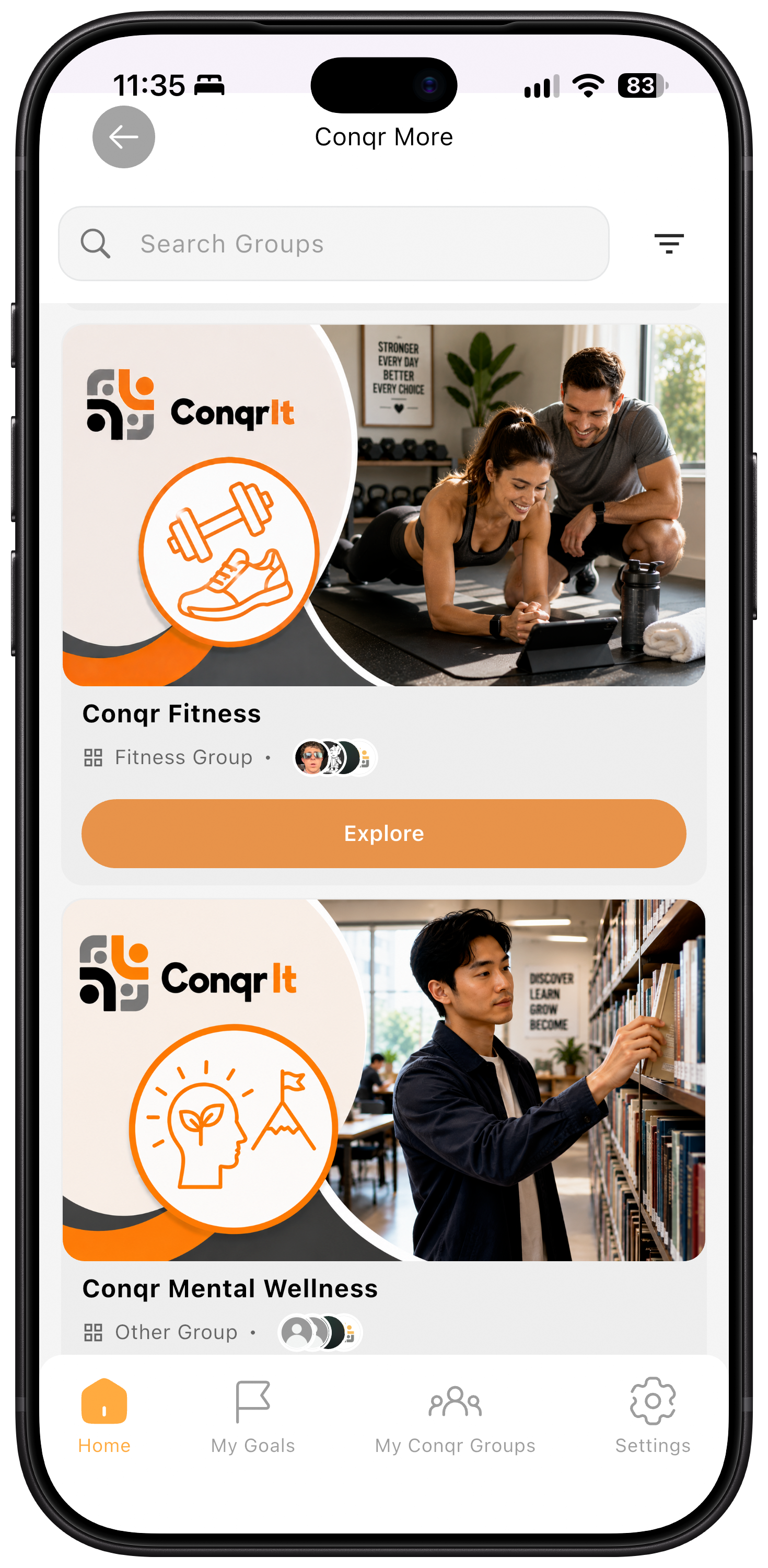 Other Conqr Groups mobile application screen